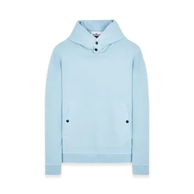 Stone Island 61720 Brushed Cotton Fleece Garment Dyed Crewneck Hooded Sweatshirt - 23FW "Sky Blue"