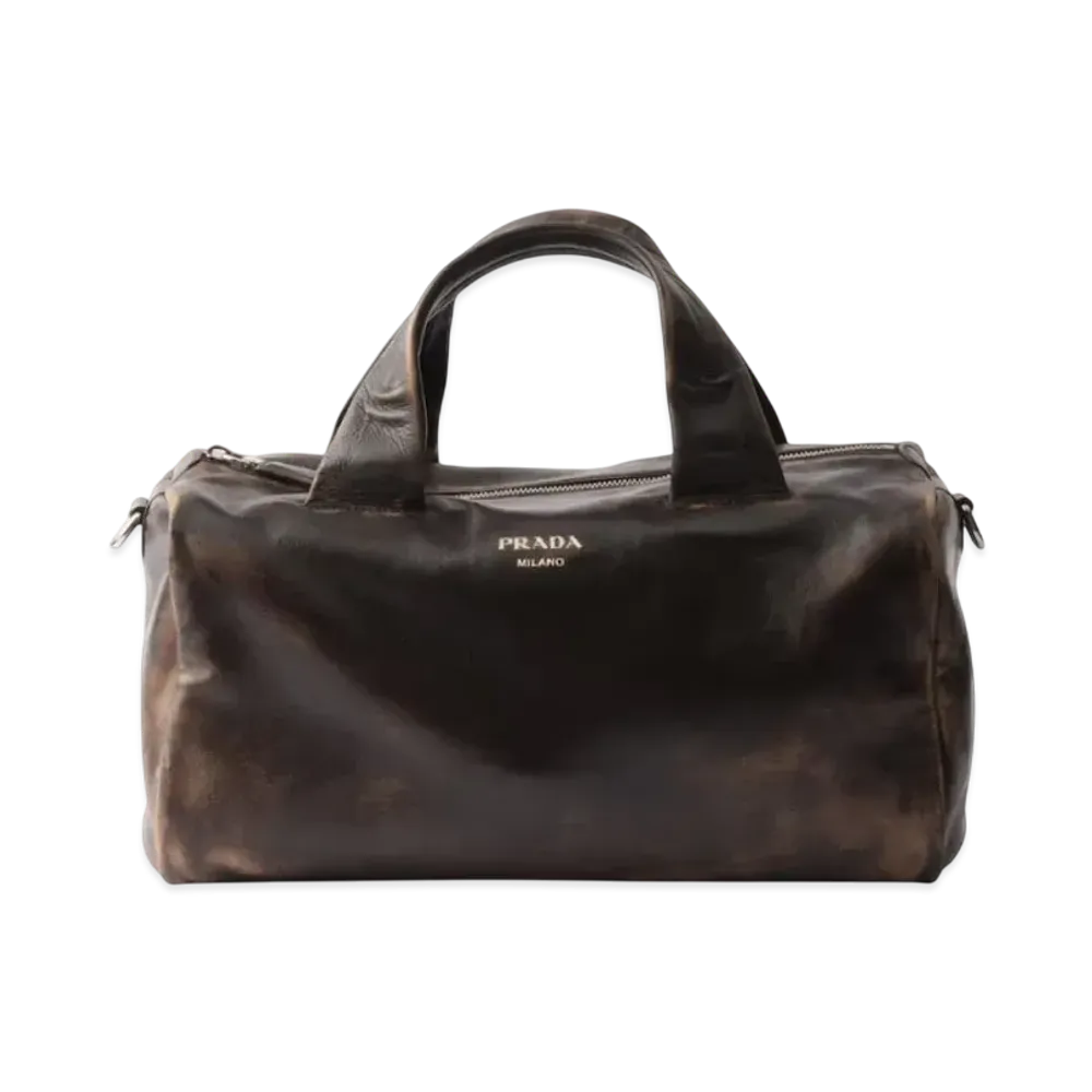 PRADA Nappa Leather Duffle Bag "Dark Brown"