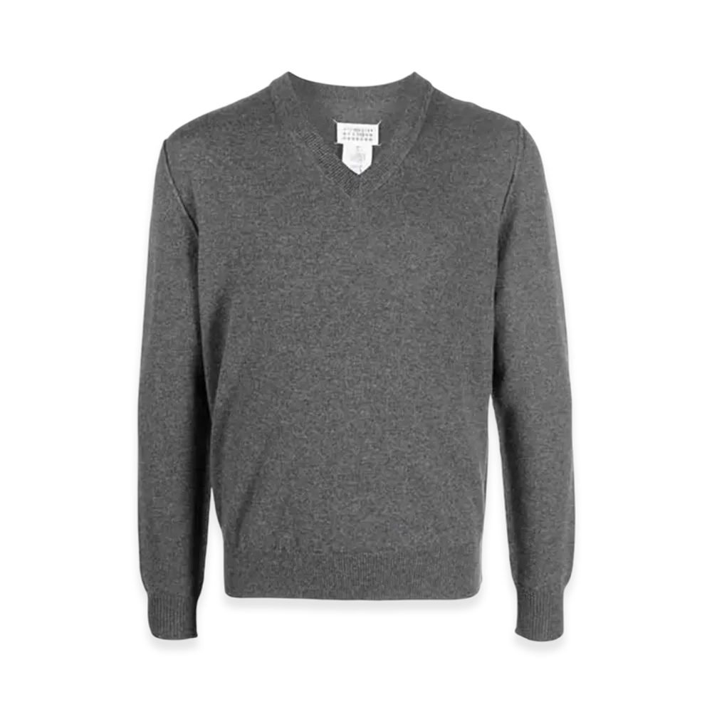 Maison Margiela V-Neck Stitches Cashmere Sweater "Grey"