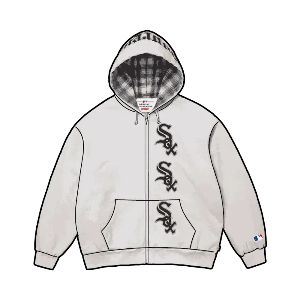 Supreme x Chicago White Sox Zip Up Hooded Sweatshirt "Ash Grey"