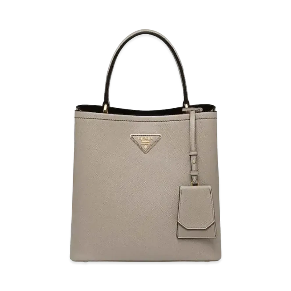 PRADA Medium Saffiano Leather Prada Panier Bag "Slate Gray/Black"