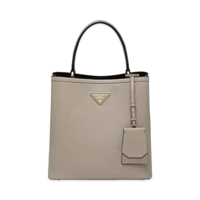 PRADA Medium Saffiano Leather Prada Panier Bag "Slate Gray/Black"