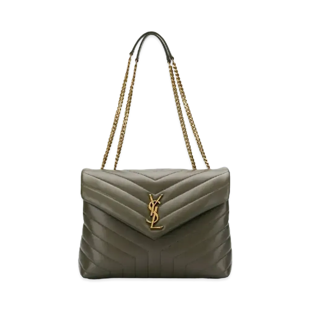SAINT LAURENT Loulou Medium Bag In Matelasse Y Leather "Gray Khaki"