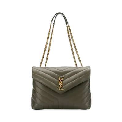 SAINT LAURENT Loulou Medium Bag In Matelasse Y Leather "Gray Khaki"