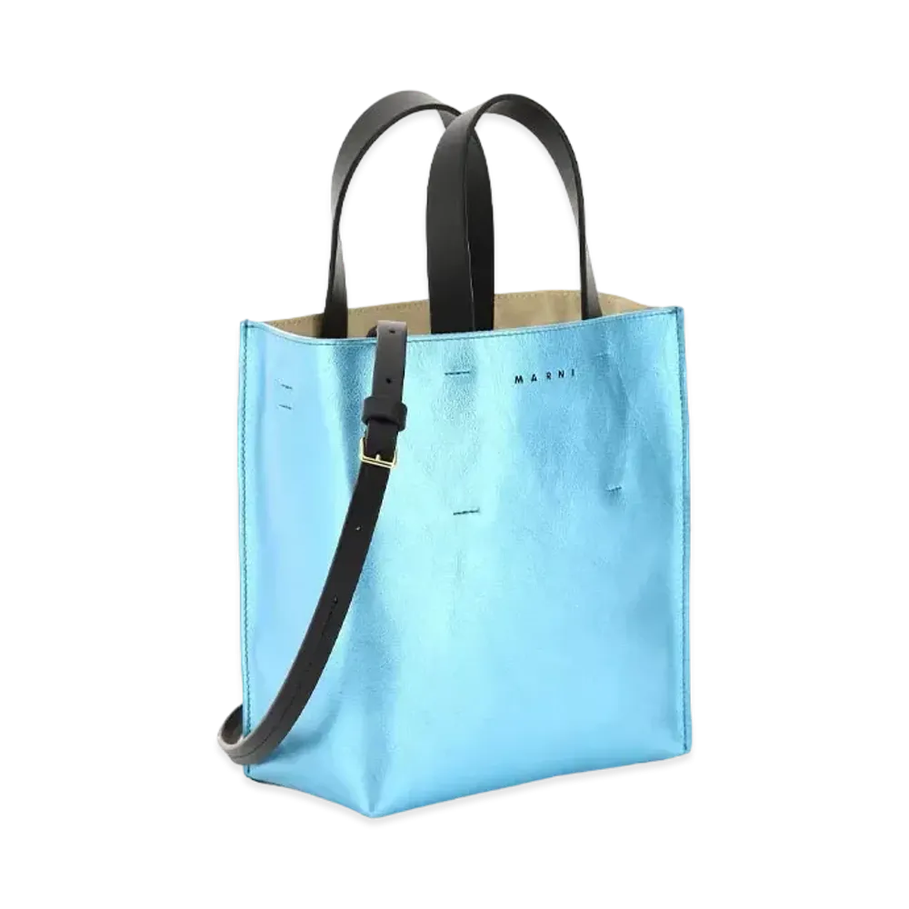 Marni Pale Blue Green And Black Metallic Leather Museo Bag "Arctic/Mostone/Black"