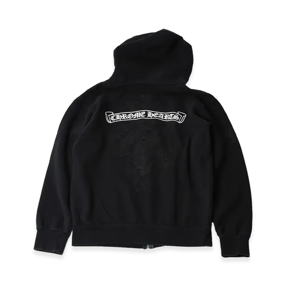 Chrome Hearts Cemetery Scroll Label Zip Up Hoodie "Black"