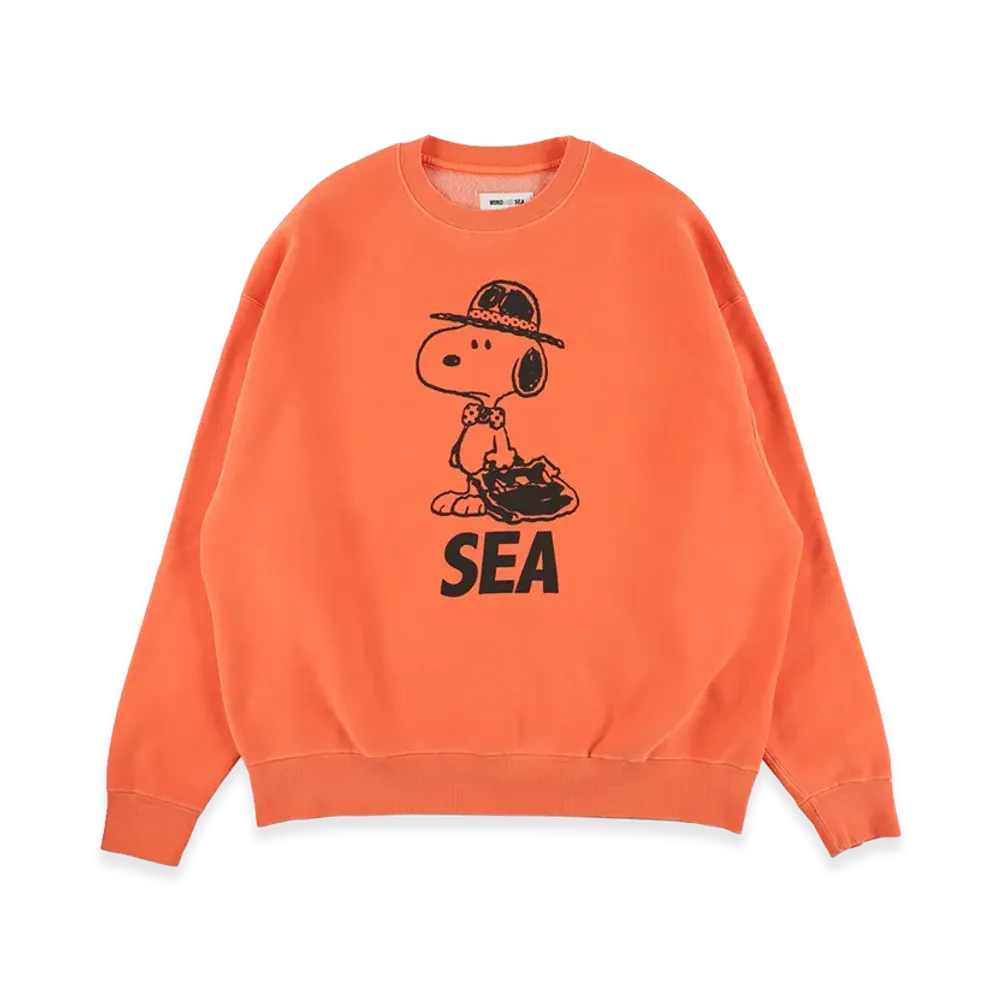 WIND AND SEA x SMOOTHY Snoopy Pigment Crewneck Sweatshirt "Orange"