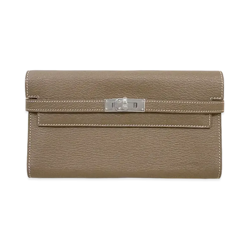 Hermes Kelly Wallet Long Chevre Mysore "Etoupe/Silver"