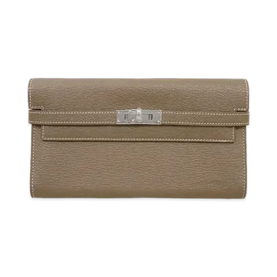 Hermes Kelly Wallet Long Chevre Mysore "Etoupe/Silver"