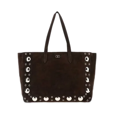 Valentino Suede Nellcote Shopping Bag "Dark Brown"