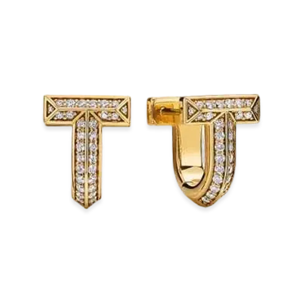 Tiffany & Co. T1 Half Pave Diamond Huggie Earrings "Yellow Gold/Diamond"