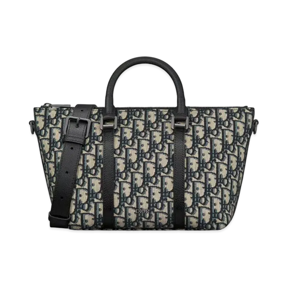 Dior Weekender 25 Dior Oblique Jacquard with Grained Calfskin "Beige/Black"