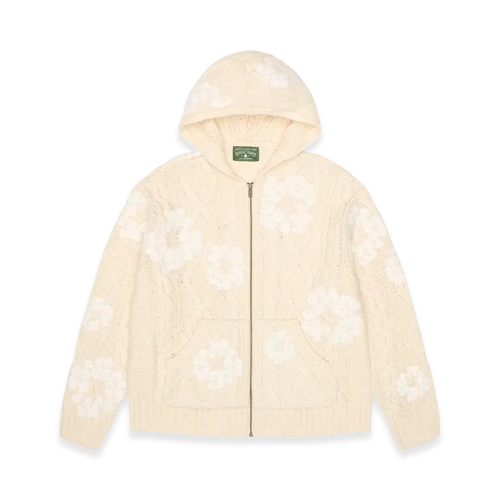 DENIM TEARS Cotton Wreath Fisherman Zip Up Sweater "Tan"
