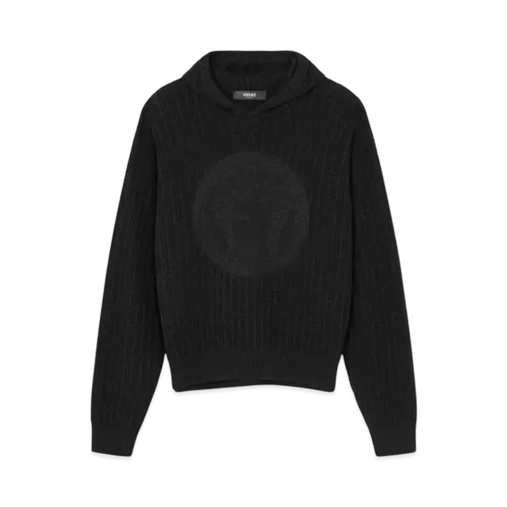 Versace Embroidered Medusa Cable-Knit Hoodie "Black"