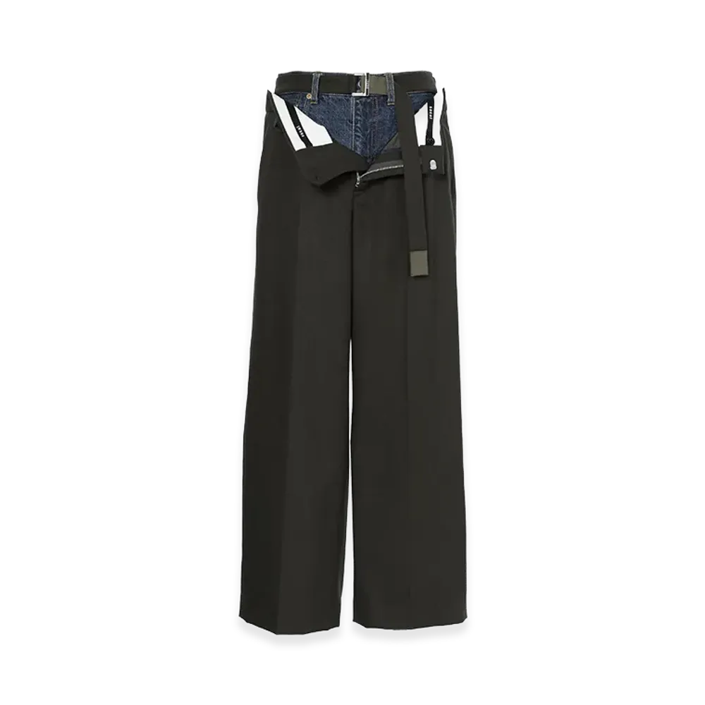 sacai Wool Flannel x Denim Pants "Dark Khaki/Blue"