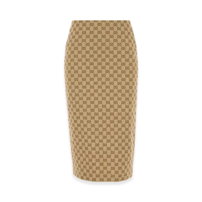 GUCCI Women's GG Cotton Canvas Midi Skirt "Beige"