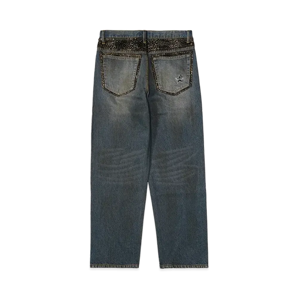 Supreme Leopard Faux Fur Loose Fit Jean "Washed Indigo"