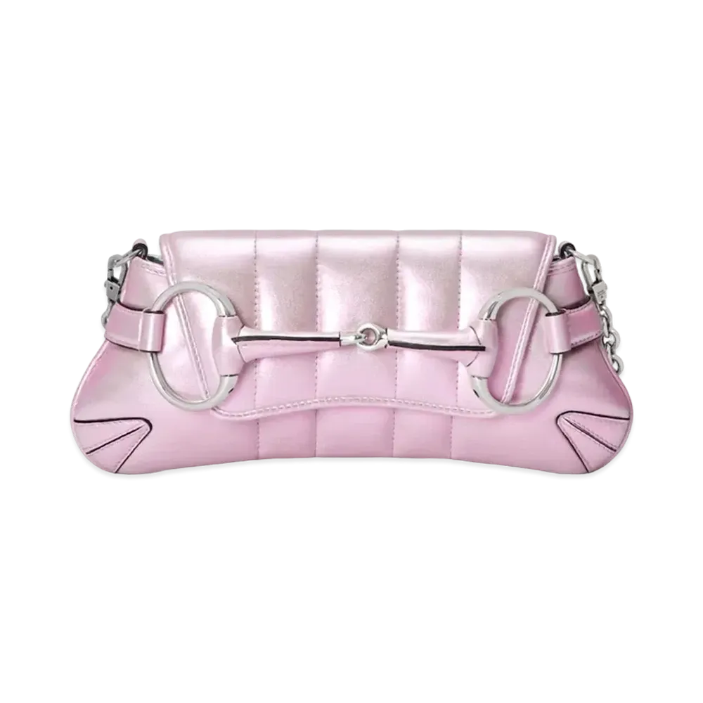 GUCCI Horsebit Chain Small Shoulder Bag "Pink Iridescent"