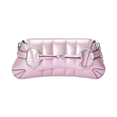 GUCCI Horsebit Chain Small Shoulder Bag "Pink Iridescent"