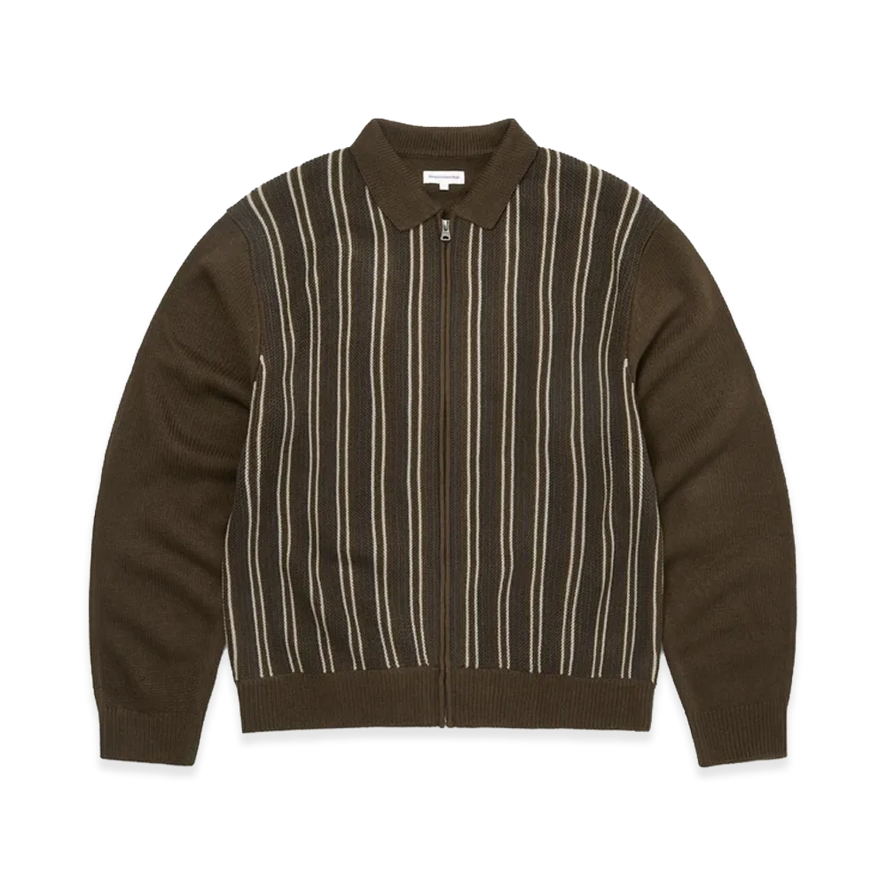 thisisneverthat Striped Knit Zip Cardigan "Brown"