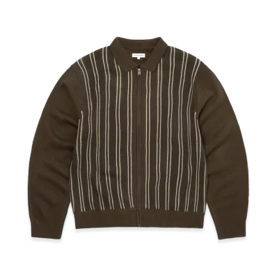 thisisneverthat Striped Knit Zip Cardigan "Brown"