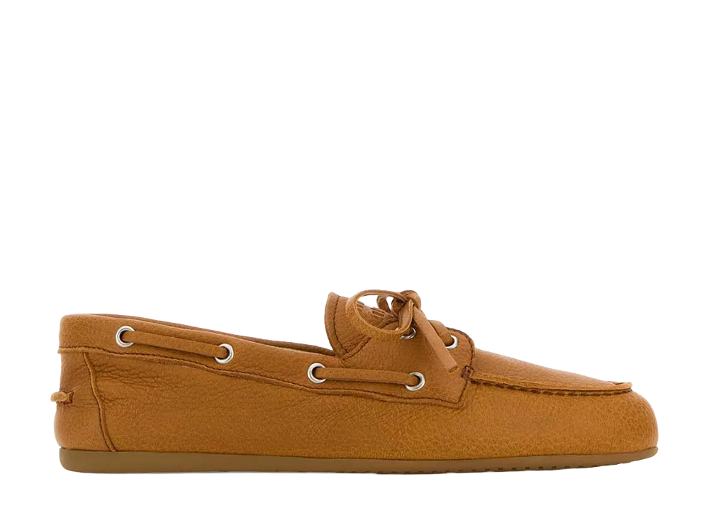 MIU MIU Women's Leather Deck Shoes "Brown"