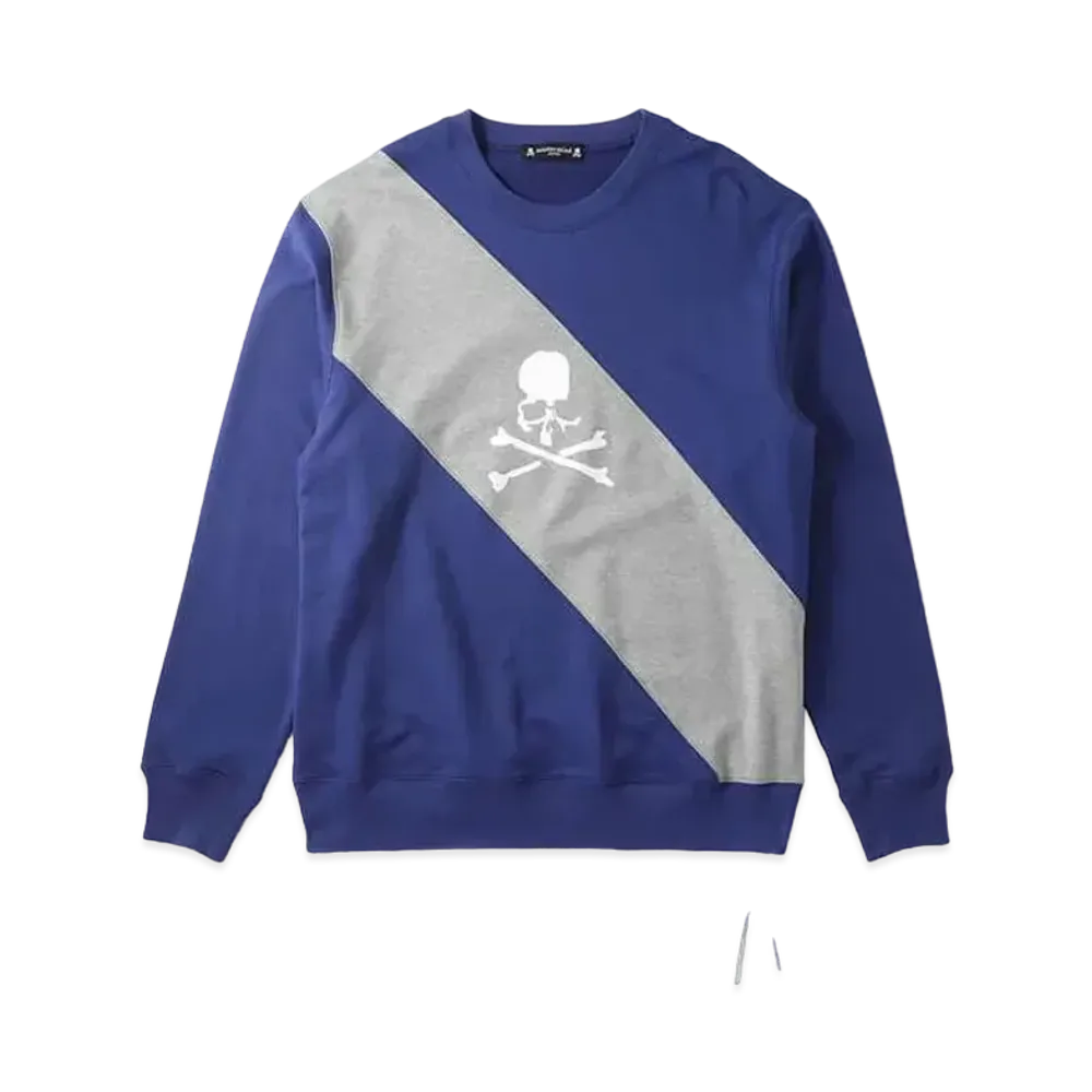 mastermind JAPAN Diagonal Switching Crewneck "Navy Top Gray"