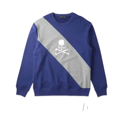 mastermind JAPAN Diagonal Switching Crewneck "Navy Top Gray"