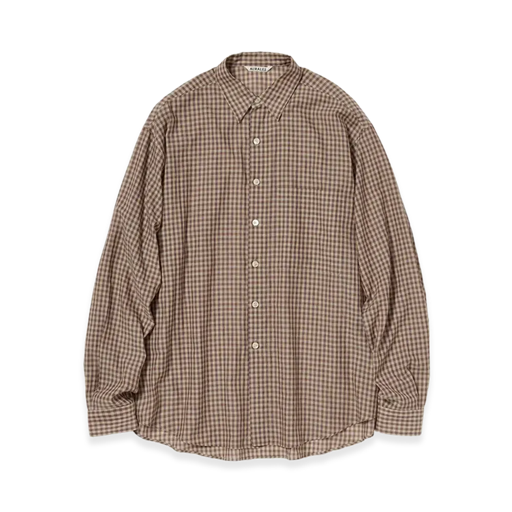 AURALEE Airy Light Cotton Check Big Shirt "Brown Gingham Check"