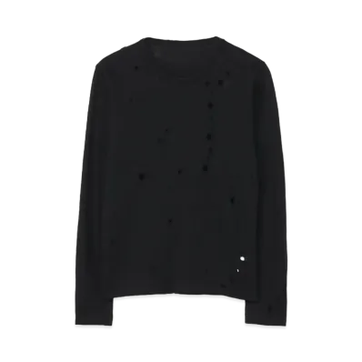 Yohji Yamamoto Y's PERFORATED Y PRINT PLAIN STICH ROUND NECK LONG SLEEVE "Black"