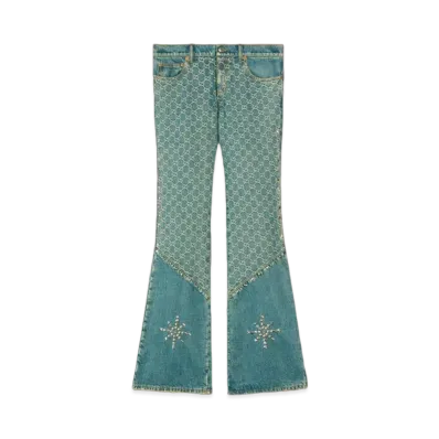 PALACE GUCCI Bootcut Jeans With Allover GG Pattern And Studs "Light Blue"