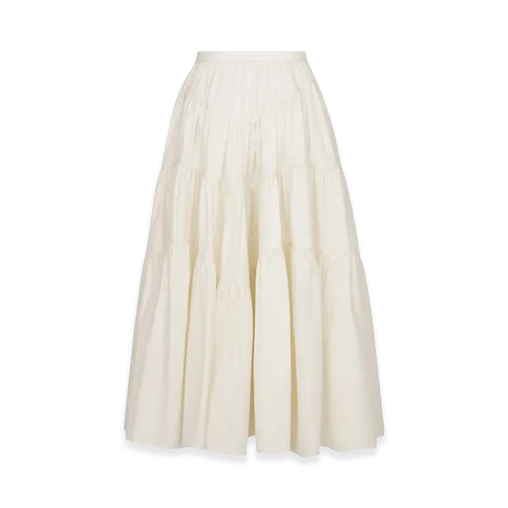 Dior Women's Flared Mid-Length Skirt Silk Poplin "Ecru"