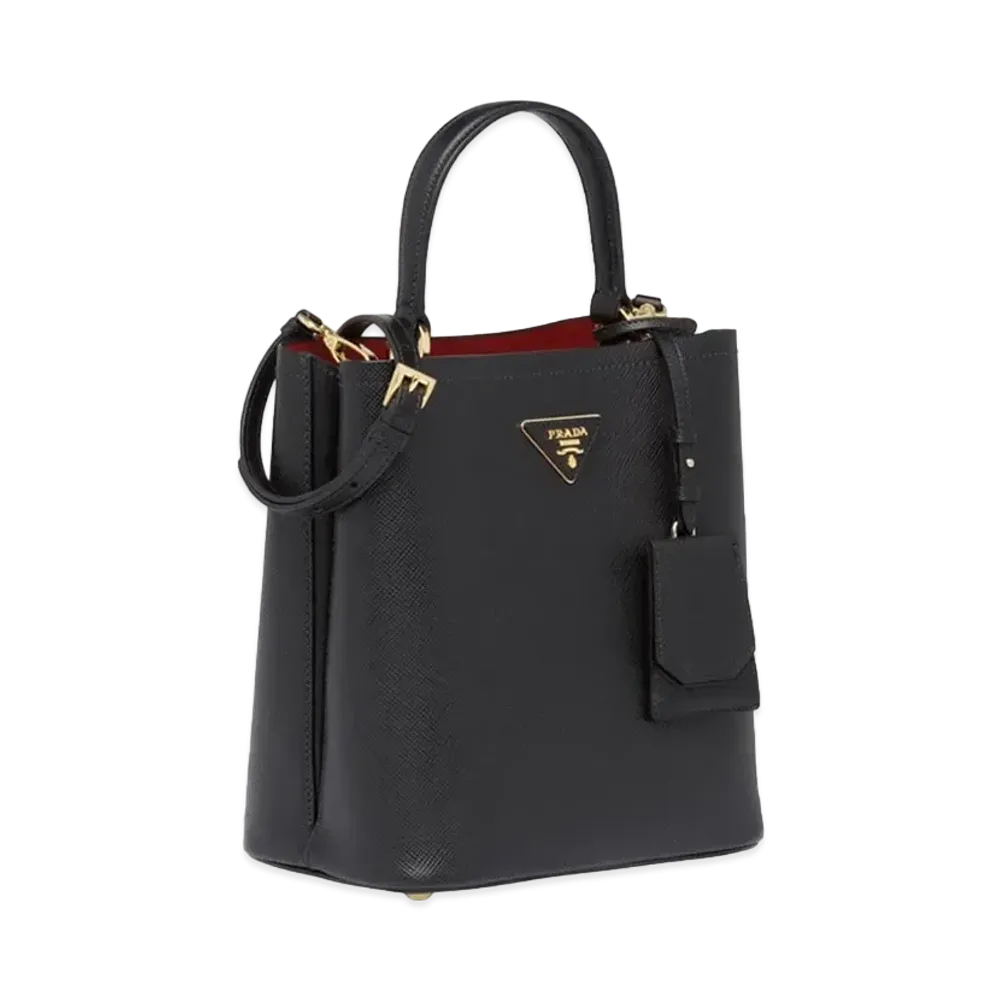 PRADA Medium Saffiano Leather Panier Bag "Black/Red"