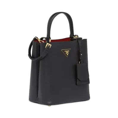 PRADA Medium Saffiano Leather Panier Bag "Black/Red"