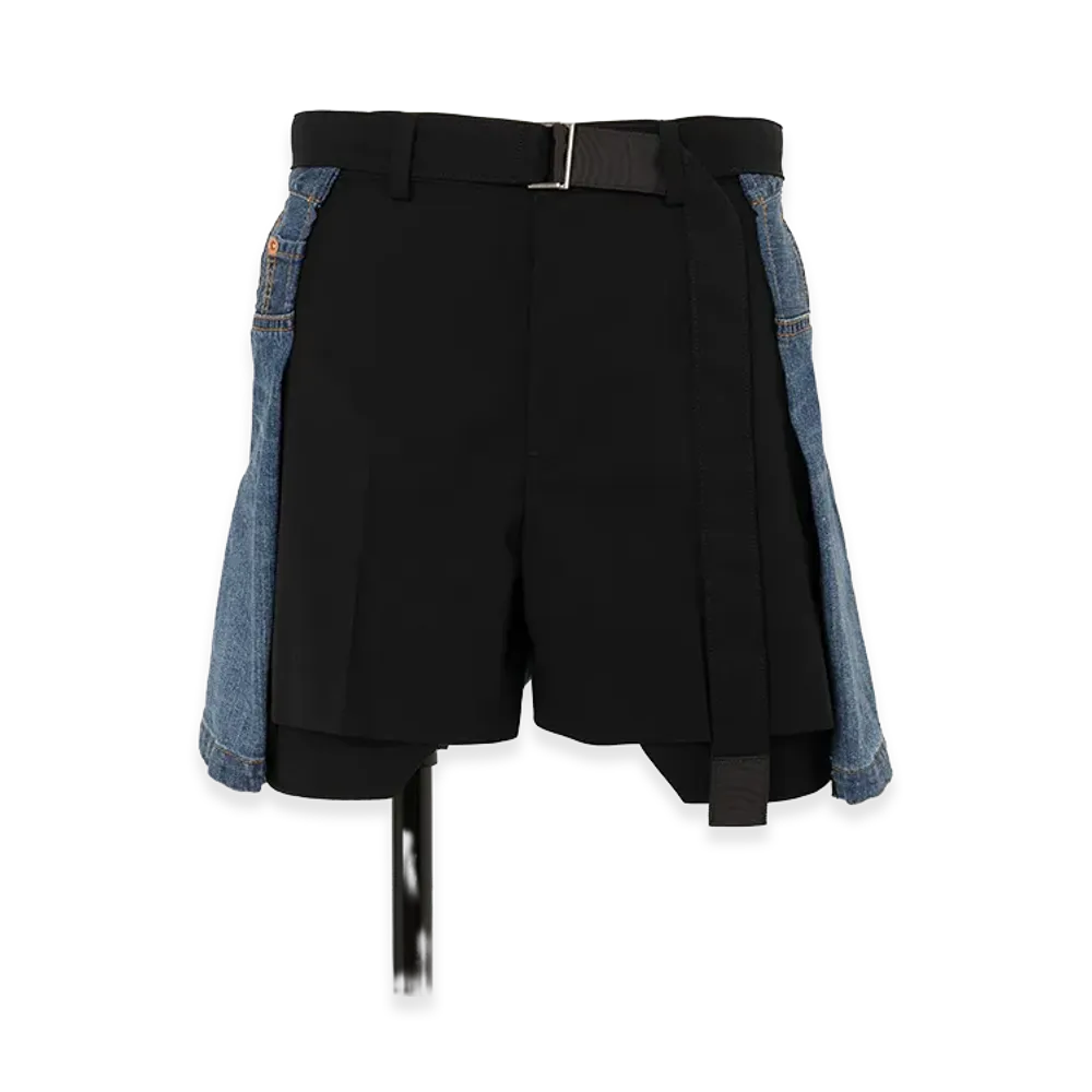 sacai Wool Suiting x Denim Shorts "Black/Blue"