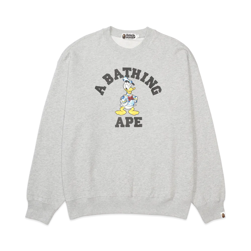 A BATHING APE x Disney Donald Duck College Relaxed Fit Crewneck "Gray"