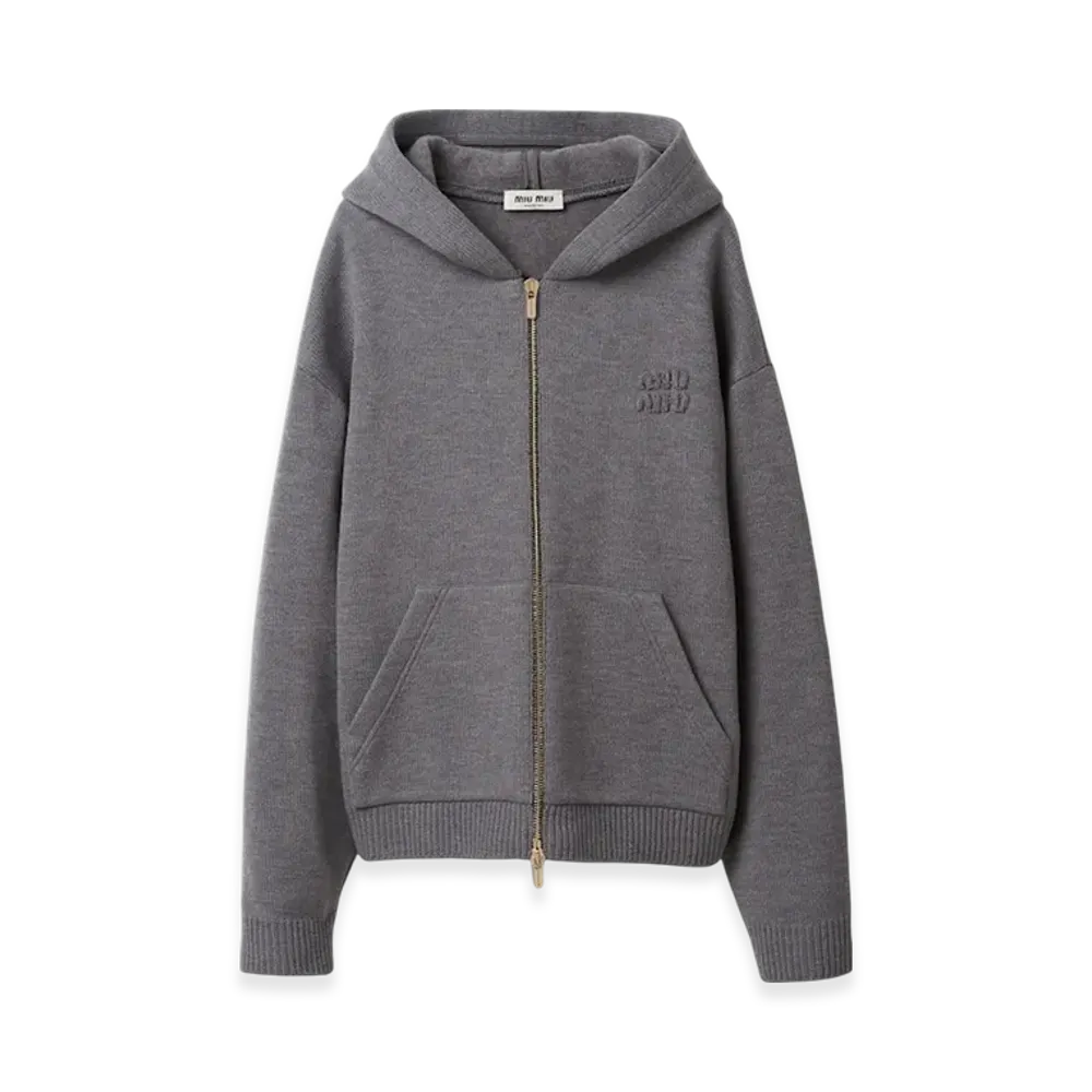 MIU MIU Women's Wool and Nylon Knit Hoodie "Grey"