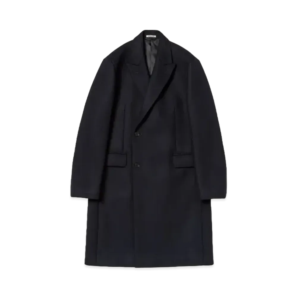AURALEE Sponge Wool Melton Chesterfield Coat "Dark Navy"