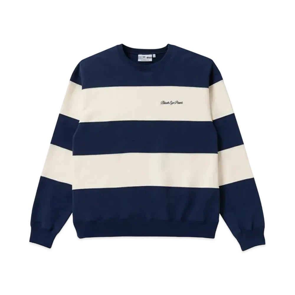 BlackEyePatch ROYAL SCRIPT BORDERED CREW SWEAT "Navy/Off White"