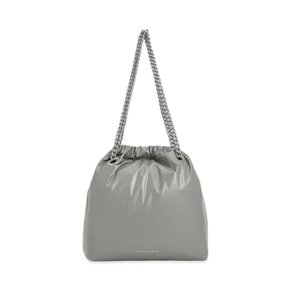 CHARLES & KEITH Kaia Chain Handle Tote Bag "Grey"