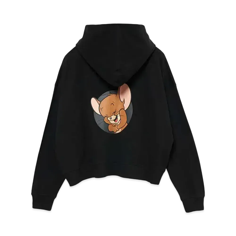 graniph x Tom and Jerry Laughing Jelly Big Silhouette Fleece Zip Parka "Black"