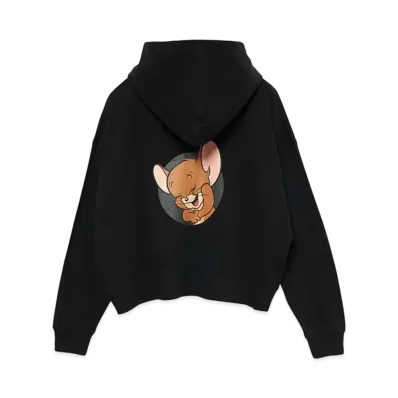 graniph x Tom and Jerry Laughing Jelly Big Silhouette Fleece Zip Parka "Black"
