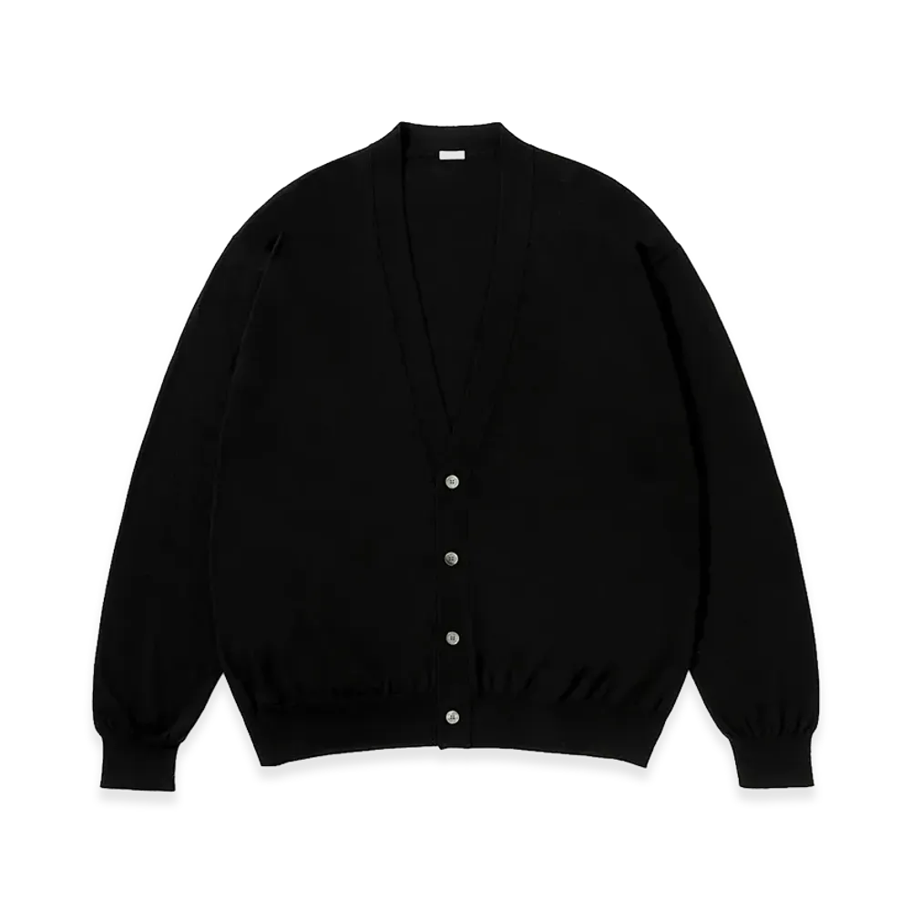 A.PRESSE Wool Cotton High Gauge Cardigan "Black"