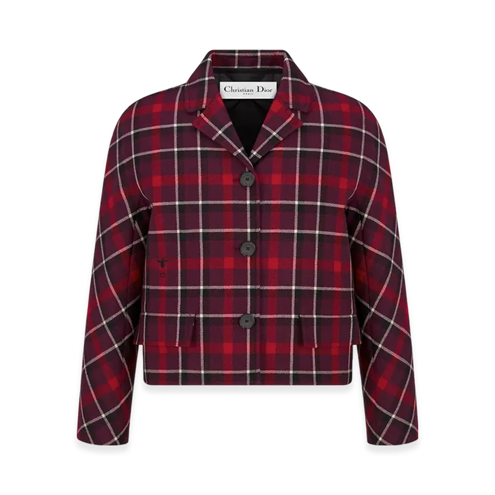 Dior Women's 2-In-1 Cropped Jacket Check & Tartan Virgin Wool "Red/Black/White"