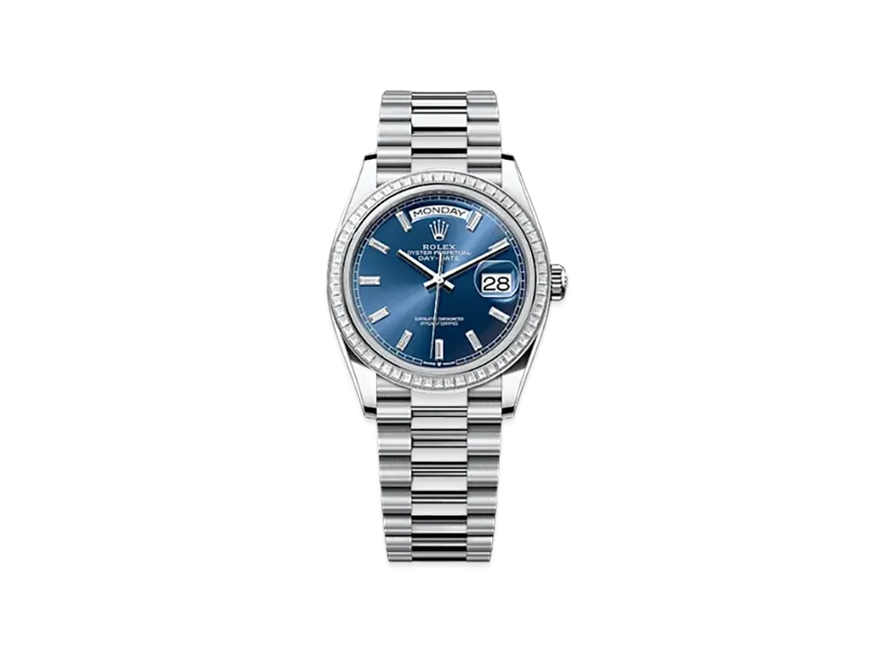 ROLEX Day-Date 36mm Platinum Diamond 128396TBR "Bright Blue"