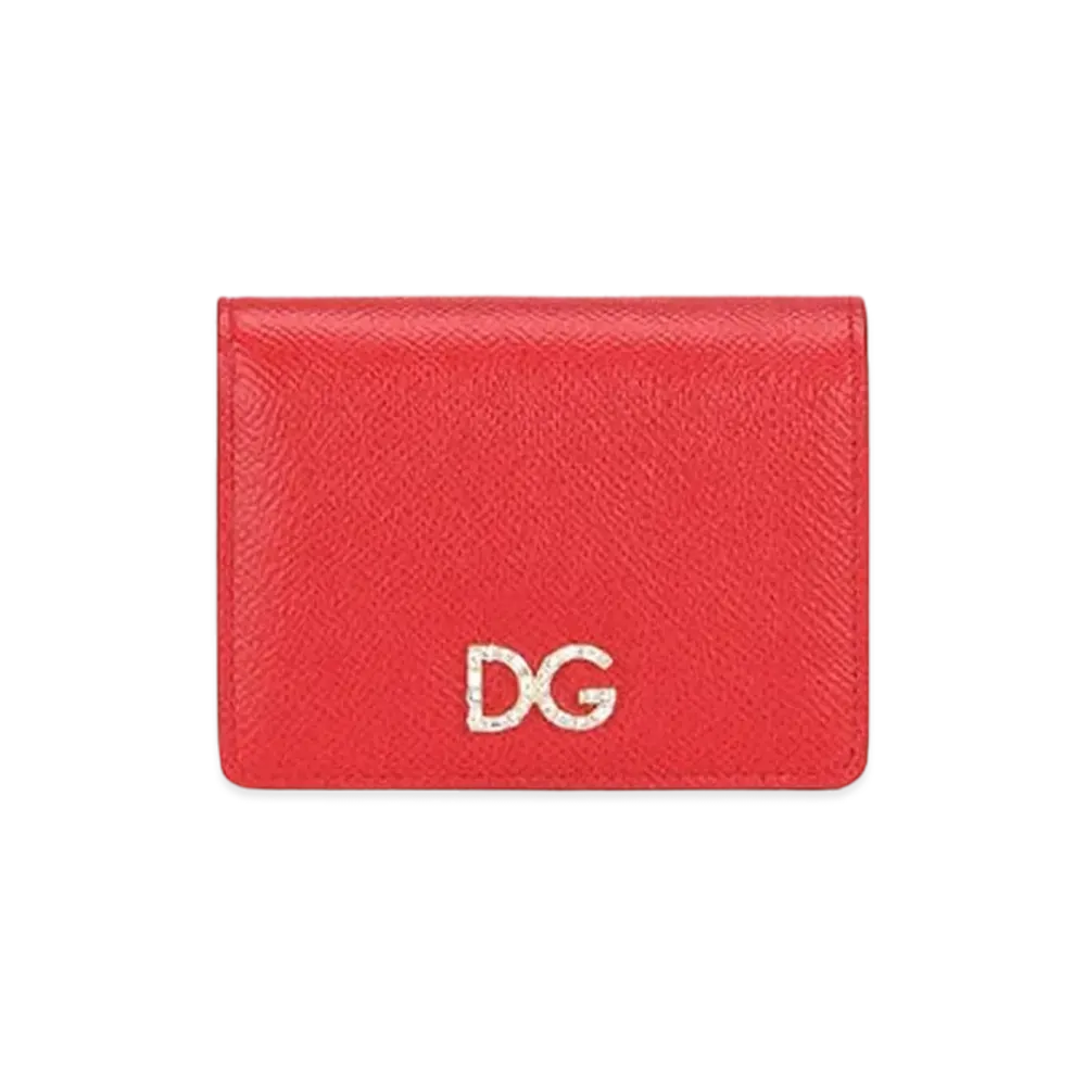 Dolce&Gabbana Continental Wallet Small Dauphine Calfskin DG Rhinestone "Red"