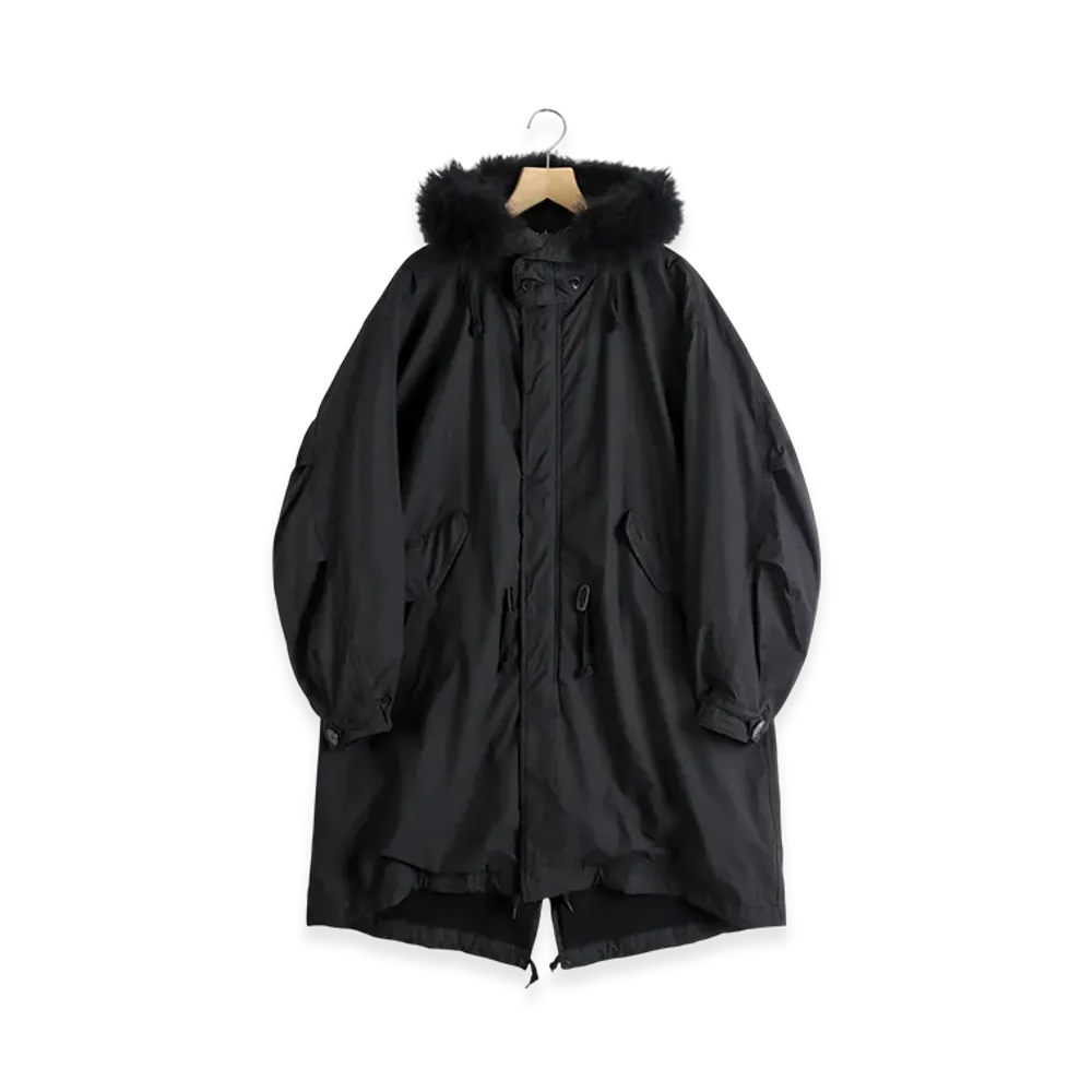 COMOLI Cotton Nylon Military Hooded Coat "Black"