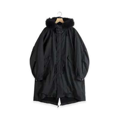 COMOLI Cotton Nylon Military Hooded Coat "Black"