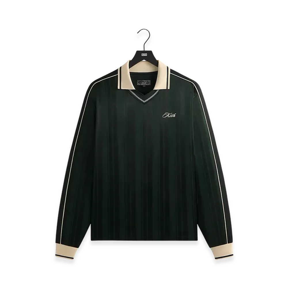Kith Pinstripe Tricot Panelled Long Sleeve Tap In Polo "Stadium"