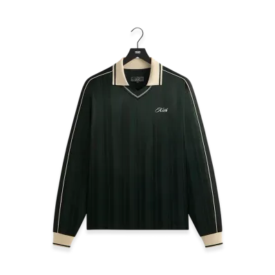 Kith Pinstripe Tricot Panelled Long Sleeve Tap In Polo "Stadium"